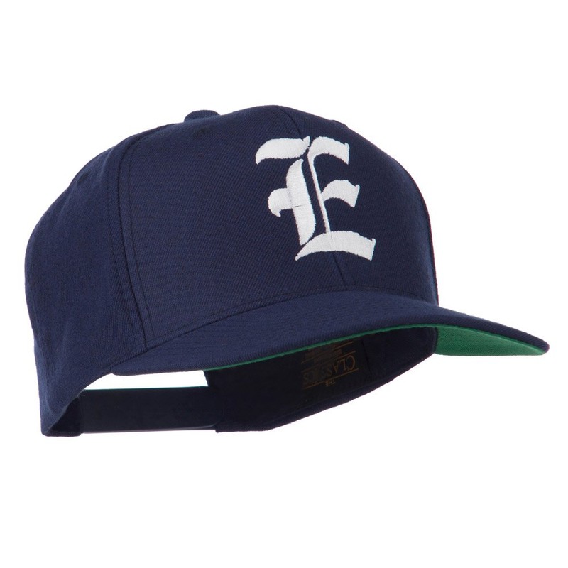 Old English E Embroidered Flat Bill Cap - Navy OSFM