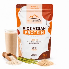 Wildmountain - Proteína Vegana de Arroz Integral | Suplemento Alimenticio Sin Azúcar, Sin gluten, Sin Lácteos, Sin OGM,1 Kg.