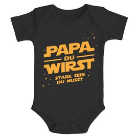 MoonWorks® Baby Bodysuit with Funny Saying Yoda Papa du wirst stark Sein du musst Announcement Schwangerschaft [German Language], Papa du Wirst Schwarz