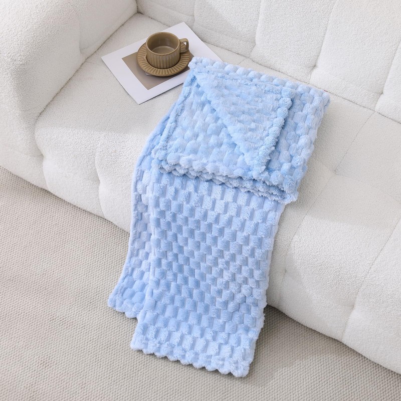 Linecooo Light Blue Fleece Throw Blanket 50"×60" for Couch Sofa