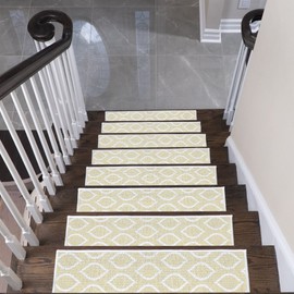 SUSSEXHOME Drop Design 9" X 28" Stair Treads - 70% Cotton Anti-Slip Carpet Strips for Indoor Stairs-Easy to Install with Double Adhesive Tape-Safe, Extra-Grip, 10-Pack-Banana Cream Yellow