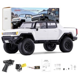 FMS FCX18 FMS 1/18 Hummer EV RC Crawler, RC Pick-up Truck, RC Rock Crawler with 2 Speed, Lighting Control, Portal Axles and 7.4V 900mah Battery for Adults - Color: white