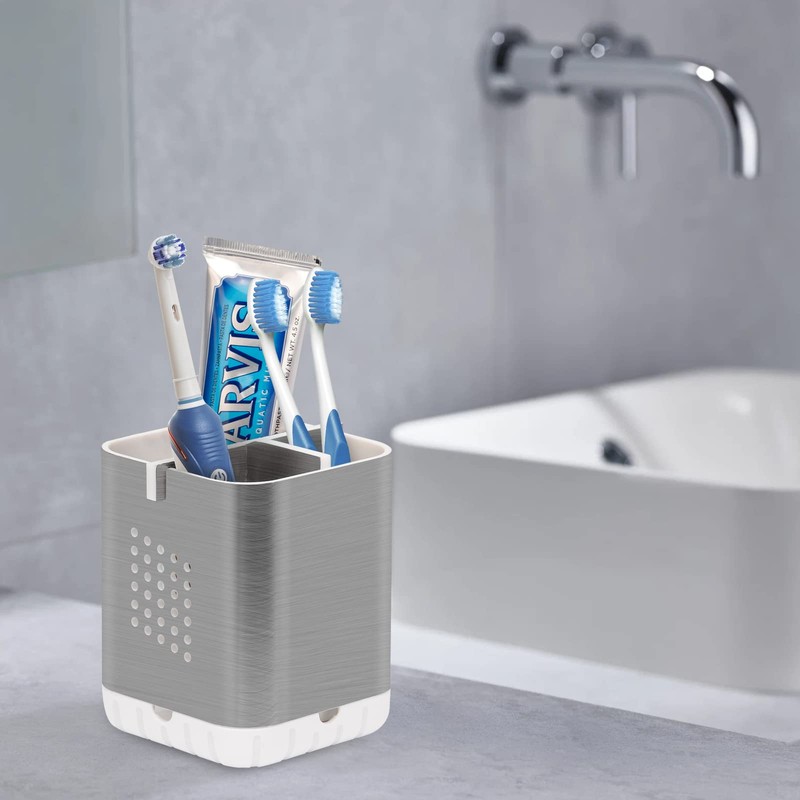 Boperzi Toothbrush Holder Toothpaste Organizer Drainage for Bathroom Vanity, Detachable