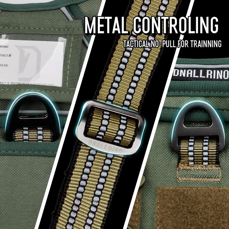 DNALLRINO Tactical Dog Harness for Medium Large Dogs, Green Dog