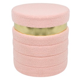 xupersodys Round Storage Ottoman, Foldable Vanity Stool with Soft Padded, Boucle Foot Stool for Dorm Room, Living Room and Bedroom, Pink