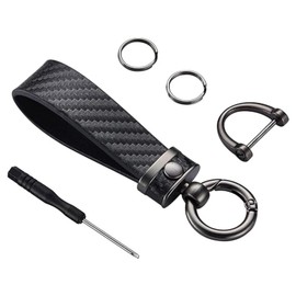 RSYHVG Carbon Fiber Car Keychain, Microfiber Leather Car Keychain with 360°Rotatable Swivel Anti-Lost D-Ring Small Keyrings and Screwdriver Leather Keychain Strap for Men Women (Black)