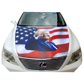 Trump Flag Car Hood Cover Smiling 2024 MAGA Slip-On Washable Elastic Weatherproof Fabric, Non-Adhesive Banner 3.5 x 5 Ft Fits Most Cars USA SHIP