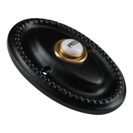 A29 Wired Iron Doorbell Chime with Brass Porcelain Push Button in Black Powder Coat Finish Vintage Decorative Door Bell with Easy Installation, 3 3/4" X 2 5/8"