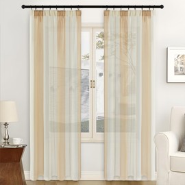 MRTREES Transparent Curtains with Ruffle Tape, Curtains, Set of 2, Linen Look, 240 x 140 cm, Stripes, Living Room, Tab-Top Curtain