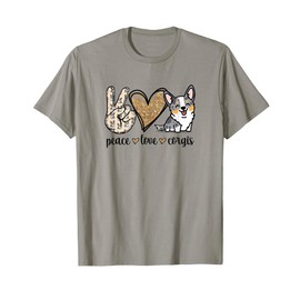 Funny Kawaii Peace Love Cardigan Blue Merle Corgi Lover T-Shirt