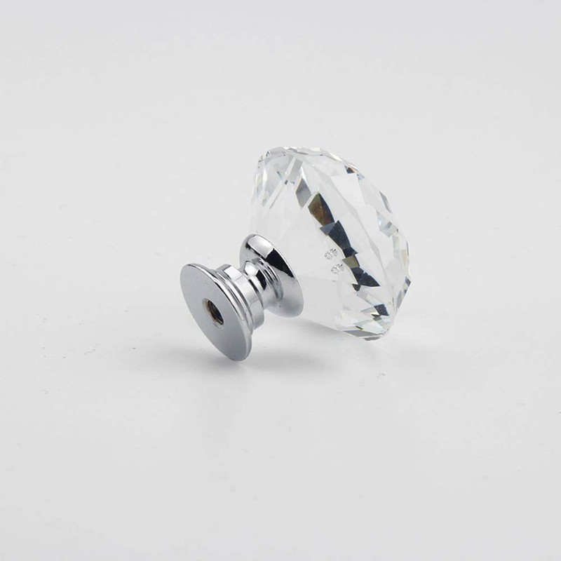 MDPLY 5 Pack Crystal Glass Cabinet Knobs-30mm Diamond Shape Pulls