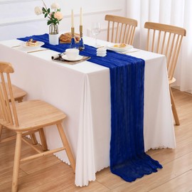 Xikesoft 10 Pack Royal Blue Table Runner 120 Inch Cheesecloth Table Runner 10FT Boho Gauze Table Runner Long Cheese Cloth Table Runner Semi Sheer Runners for Wedding Bridal Baby Shower Party