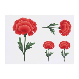 4 x 'Single Carnation Flower' Temporary Tattoos - Water Resistant, Skin-Safe, Non-Toxic Transfers, Mixed Sizes (TO00083414)