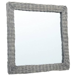 vidaXL Mirror Rattan Frame Mirror Wall Mounted Bathroom Bedroom Hallway Living Room Home Indoor Decor Vintage Retro Decoration 19.7"x19.7" Wicker