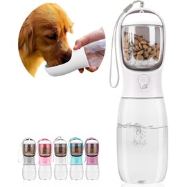 Botella de agua para perro, botella de agua portátil para mascotas con función de bebida y alimentación, botella de agua portátil para exteriores, para gatos, conejos, cachorros y otros animales