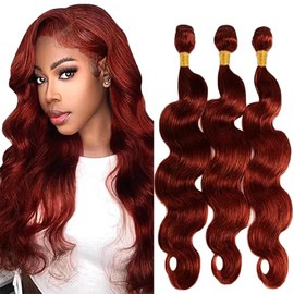 Tuheerst Body Wave Human Hair Bundles #33 Reddish Brown Human Hair 3 Bundles 50 g/PC Human Hair Extensions Real Hair Wefts Bundles Double Weft Remy Hair for Woman 30 32 34 Inches