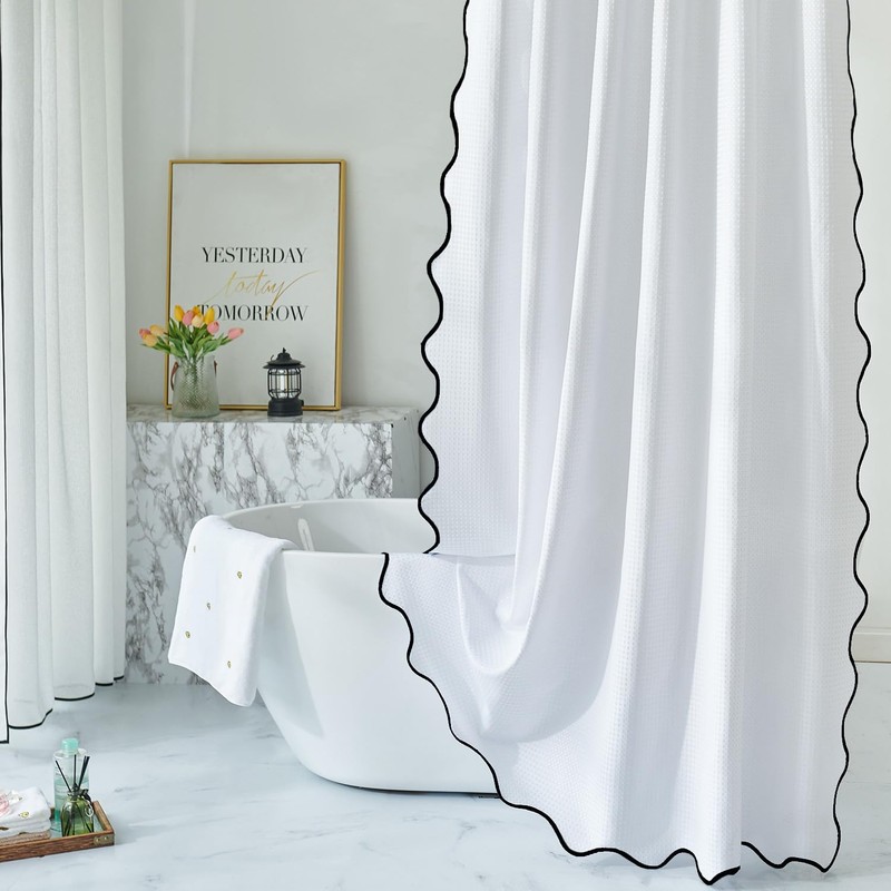 youngseahome Waffle Weave 230GSM Heavy Duty Fabric with Black Scalloped