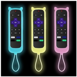 Gavyqier 3Pack Roku Remote Case Cover Compatible with Hisense roku TV Onn Roku TV Remote Silicone Protective Controller Sleeve for Roku Express 4K+ 2021 Streaming Stick 4K 2021 Cover Cat Ears Design