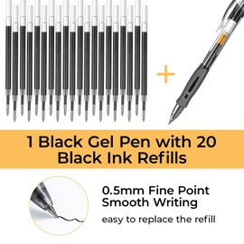 M&G Gel Pens, 0.5mm Black Ink Gel Pens Fine Point with Refills, Retractable Gel Ink Pens Bulk Smooth Writing with Soft Anti-Slip Grip for Journaling Office School Women Men (1 Gel Pen + 20 Refills)
