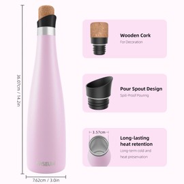 SASEUM Wine Bottle, 32 oz Insulated Stainless Steel Water Bottle and Wine Decanter with Vacuum Sealed Lid - Pink 32 oz (1000ml)