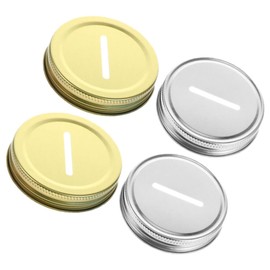Luxshiny 4pcs 70mm Mason Jar Piggy Bank Lid Tinplate Coin Slot Bank Lid Metal Jar Caps for Money Saving Jars Regular Mouth Ball Canning Jars