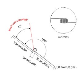 GUNGY Torsion Spring Stainless Steel Wire Diameter 0.3 mm Inner Diameter 2 mm Arm Length 20 mm 180° 4 Rounds Maximum Application Angle 47° Clockwise Size 0.3 x 2 x 20 mm
