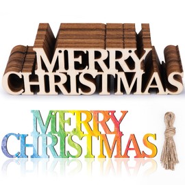 AIERSA 20Pcs Merry Christmas Unfinished Wood Crafts, Christmas Crafts for Kids Painting, Wood Cutouts to Paint, Wooden Letters Ornaments for Christmas Day Gifts, Christmas Party Classroom DIY Tags