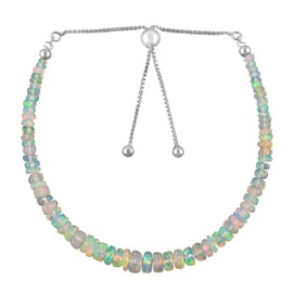 AAA Natural Ethiopian Opal Gemstone Beads Bolo Bracelet, Adjustable Slider Chain, Energy Stones, Chakra Healing Crystals, Silver Plated, Gift for Women, Birthstone, Gemstones Jewelry,10 inch