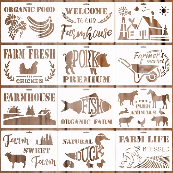 SweetYes Farmhouse Thanksgiving Stencils - Set of 12 Reusable Art