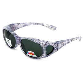 V.W.E. Womens Polarized Fit Over Glasses Sunglasses Rhinestone Rectangular Frame Temple Heart 60mm (White)