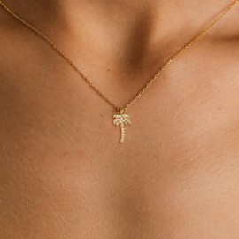 Palm Tree Necklace for Women, Dainty 14K Gold Plated Palm Tree Pendant Necklace Cubic Zirconia Necklaces for Women Trendy