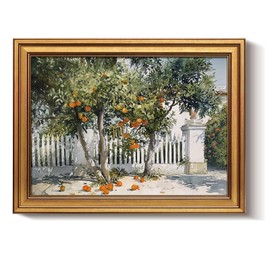 Bzstyleart Vintage Wall Art Decor for Living Room,Gold Framed Canvas Wall Art Home Decor Aesthetic,Orange Courtyard Prints,Canvas Picture Print Artwork