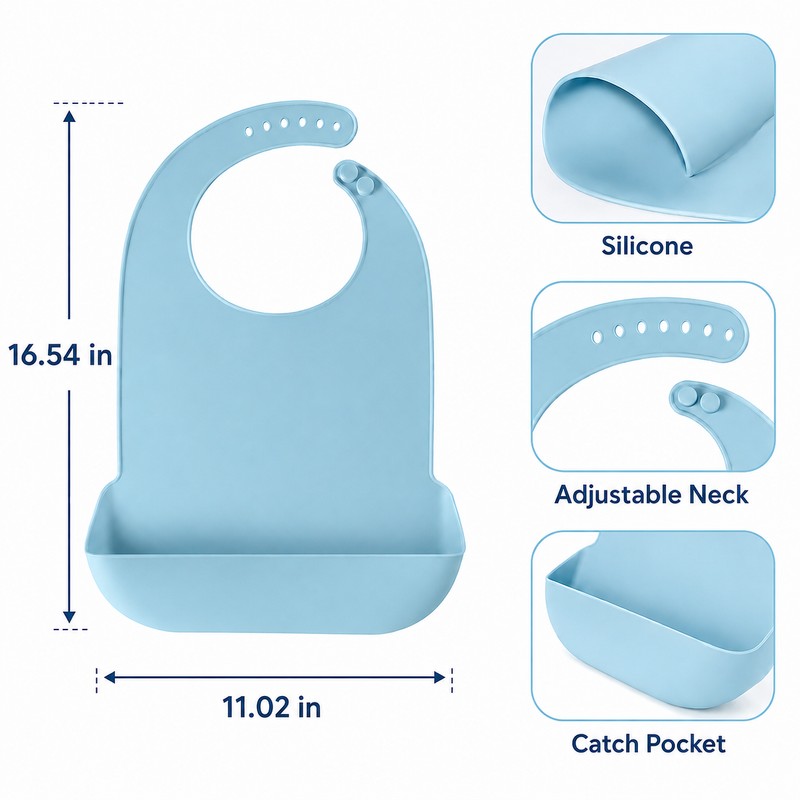 Waterproof Adult Silicone Bib with Food Catcher Pocket – Adjustable