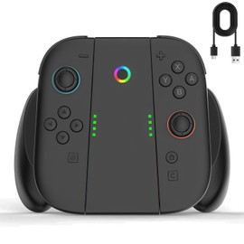 Switch 2 Joy-Con 2 充電グリップ【2025新登場】2台同時急速充電対応 プレイしながら給電可能 RGBライト 充電インジケーター搭載 吸着式 USB Type-Cケーブル付属 軽量 装着簡単 携帯便利 Switch 2 専用アクセサリ