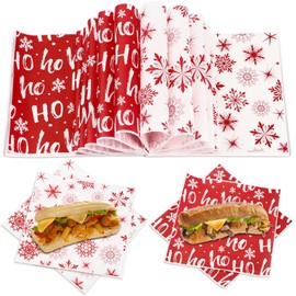 Fumete 80 Pcs Christmas Wax Paper Sheets for Food Snowflake Hoho Wax Paper Wrapping Bulk Deli Parchment Baking Paper Sandwich Candy Cookies Waterproof Wrappers Oilproof Basket Liners