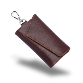 Men's Key Case, Genuine Leather, 6 Tiers, Card Key Case, Compatible with Cars, Smart Keys, Large Capacity, Braun, casual