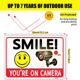 2 Pack Smile You're On Camera Signs,Aluminum, UV Ink Printed, Outdoor Video Surveillance & Security Camera Signs for Property,Orange with Black Font, 7x10 Inches, Driveway Alert, CCTV