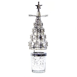 Rotating Silver Metal Tree Candle Holder - Spinning Tea Lights Holder for Wedding, Party, Christmas, Festival - Romantic Home Decor Ornament