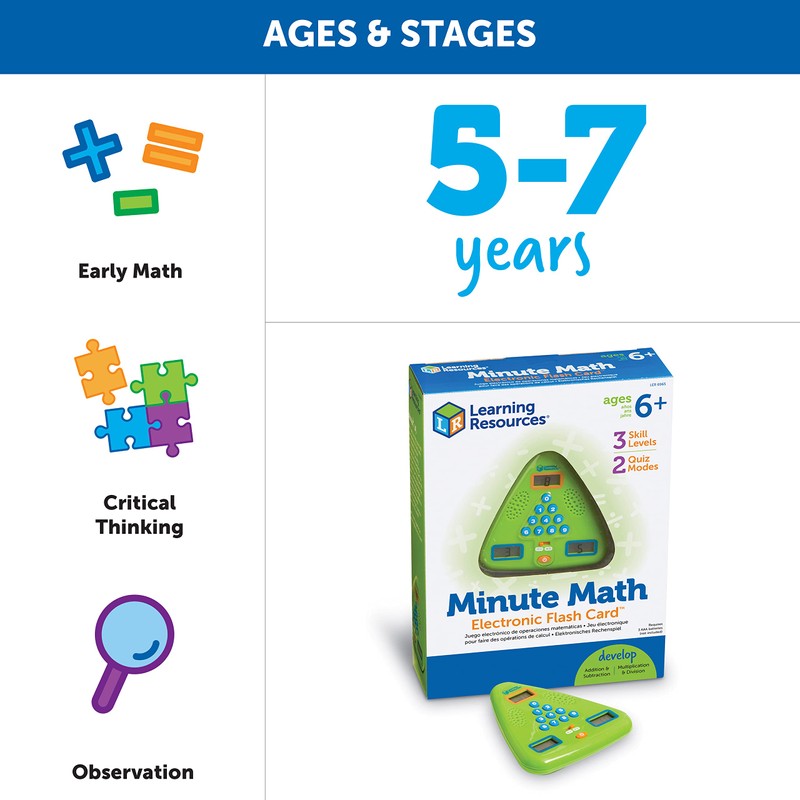Learning Resources Minute Math Electronic Flash Card, Homeschool, Early Algebra