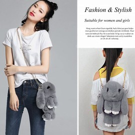 Women Rabbit Shoulder Bag Cute Fluffy Shoulder Bag Soft Plush Cross Bag Cartoon Furry Rabbit Messenger Bag Ladies Bunny Animal Messenger Bag Detachable Chain Strap Sling Bag Coin Purse