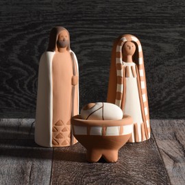 The Barrington Garage Handpainted Terra Cotta 3-Piece Nativity Set, Joseph, Mary, Baby Jesus