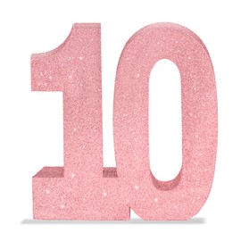 10th Birthday Table Decorations for Girls Boys, 8" Number 10 Glitter Table Decoration Centrepiece,Standing Large Pink Sweet 10 Sign Table Number for Birthday Wedding Anniversary Table Decorations
