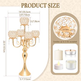 kolnlala 1Pc 22.5 Inch 5-Arm Tea Light Crystal Candle Holder/Candlestick, Exquisite and Gorgeous Crystal Candelabra Table Centerpiece for Wedding/Holiday Events, Parties & Home Decor