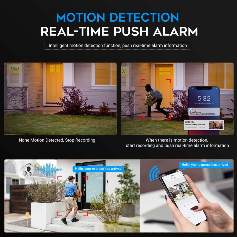 VIKYLIN 5MP Full Color POE IP Security Camera,AI Human/Vehicle Detection,98ft