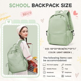 HYC00 School Backpack Womens Causal Travel School Bag for Teen Girls Boys Secondary Backpack Lightweight 15.6 Inch Laptop Rucksack Bag for Women Casual Daypack Bookbag for College Work, Light Green L