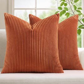 Mecatny Corduroy Decorative Fall Throw Pillow Covers 20x20 Set of 2 for Sofa Living Room, Soft Burnt Orange Neutral Boho Couch Pillow Covers for Home Decor, Rust