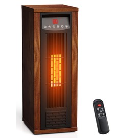 Air Choice Infrared Space Heater, 1500W Electric Portable Heater with Remote Control and Thermostat, Fast & Quiet Heating Tower Room Heater for Indoor Use, Bedroom, Office, Home, Chestnut