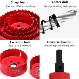 Houdao Hole Saw 60 mm Hole Drill Wood Bi-Metal M42 HSS with Hexagonal Shank and Centring Hole Saw Set for Metal Iron Aluminium Wood Drywall Pipe Plastic Fibreboard