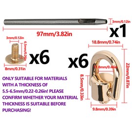 Emezddo Pack of 6 Rivets, Rotating D Rings Screw Rivets, Metal Leather Rivets, Ball Rivets, Ring Rivets, Decorative Rivets, for DIY Purse, Craft, Leather Collar, Belt, Handbag (Light Gold)