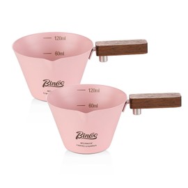 Espresso Shot Cup with Wood Handle - 2 Pack Stainless Steel Espresso Measuring Cup Set, 120ML Espresoo Coffee Pouring Cup Set (Pink)